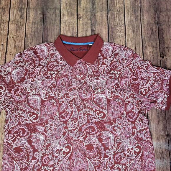 Robert Graham Polo Mens 4XL Burgundy Dozer Short Sleeve Paisley Classic Fit - Picture 5 of 9